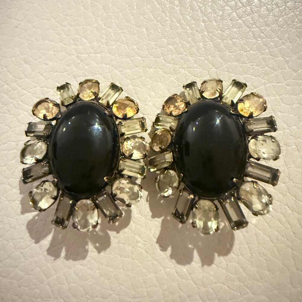 VINTAGE CLASSY SIGNED IRADJ MOINI BLACK ONYX CITRINE CLIP EARRING